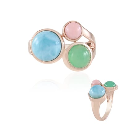 Cavill - Zilveren ring met roségoud verguld - 3,38 ct Larimar & 1,35 ct Chrysopraas + 0,50 ct Roze opaal - Asymmetrisch ontwerp - Ronde cabochon