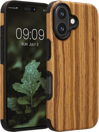 kwmobile hoesje geschikt voor Apple iPhone 16 - Back cover voor smartphone - Telefoonhoesje van hout in vintage bruin - Houtnerven design
