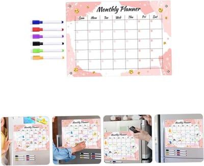 Magnetische Maandplannerset - Magnetische planner - Berichtenbord -met 6 Markers - Geschikt voor School, Kantoor of Thuis - A3-formaat - 42*29cm - Roze