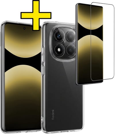 Hoesje - Met Screenprotector - Geschikt voor Xiaomi Redmi Note 14 Pro - Sterk & Shockproof - Back Cover - Siliconen Case - Telefoon Hoes - Telefoonhoesjes - Transparant