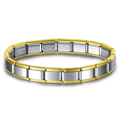 Quiges - 9mm -Schakel - armband - Zilveren - Goud - Glimmend - Geschikt voor - Bedel - SchakelBedel - italy bedels