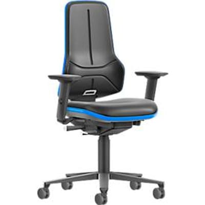 bimos Neon XXL 9575 bureaudraaistoel, tot 180 kg, zonder hoofdsteun, met armleuningen, synchroonmechanisme, bekleding SKINTEC, zwart-blauw