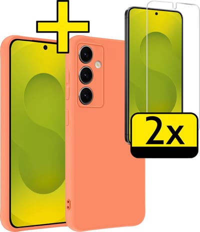 Hoesje - Met 2x Screenprotector - Geschikt voor Samsung Galaxy S25 - Sterk & Shockproof - Back Cover - Siliconen Case - Telefoon Hoes - Telefoonhoesjes - Perzik
