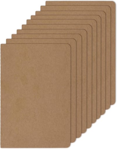 Notitieboek, A5, gelinieerd, notitieboek met 30 vellen/60 pagina's, notitieblok, kraftcover, notitieboek, A5, notitieboeken voor school, kantoor, 10 stuks (bruin)