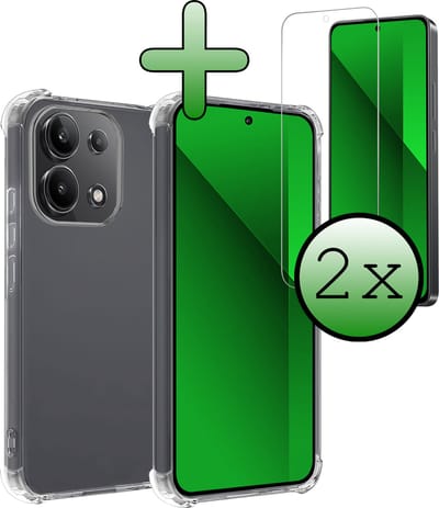 Hoesje Met Screenprotector - 2 Stuks - Geschikt voor Xiaomi Redmi Note 13 4G - Sterk & Shockproof - Siliconen Case - Back Cover - Telefoon Hoes - Shock Proof - Transparant