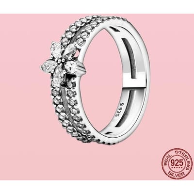 Uitverkoop 100 %925 Sterling Zilveren Ring Glanzende Sneeuwvlok Dubbele Ring Voor Vrouwen Originele 925 Zilveren Ringen Fijne Sieraden Joyas 8 white