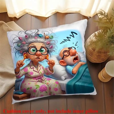 Grappige Oude Koppels Kussenhoes Cartoon Oma Opa Print Kussensloop voor Huisdecoratie Bank Slaapkamer Nieuwigheid Cadeau 40x40cm