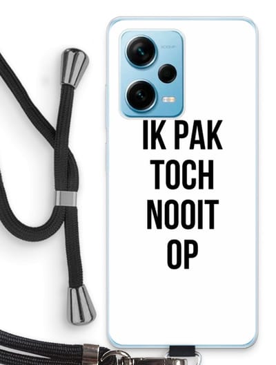 Case Company® - Hoesje met koord geschikt voor Xiaomi Redmi Note 12 Pro Plus hoesje met Koord - Ik pak nooit op - Telefoonhoesje met Zwart Koord - Bescherming aan alle Kanten en Over de Schermrand
