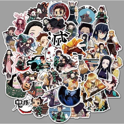 50 pièces Autocollants Demon Slayer pour Bagage Skateboard Carnet Décoration DIY Accessoires Cosplay Anime white
