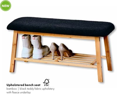 Gestoffeerd Bankje, 90x34x45cm, Schoenenbank, Hal bankje, FSC Bamboe