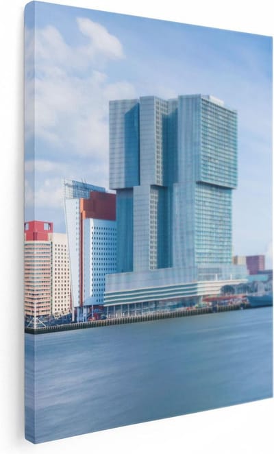 Artaza Canvas Schilderij Skyline Rotterdam - 30x40 cm - Klein - Wanddecoratie Stad - Muurdecoratie Boot - Kamer Accessoires