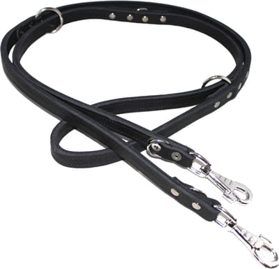K9World by van der Veeke, Verstelbare Leren Hondenriem Heavy Duty – Zwart Leder - Zware Uitvoering – 3-Punts Verstelbaar – Multifunctioneel – 2 Verchroomde Musketons – Handgemaakt