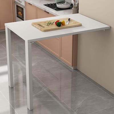 Klaptafel Wandmontage - Opvouwbaar Bureau - Ruimtebesparend Werken - Stabiel Houten Blad - L 80 x 30 cm - Wit