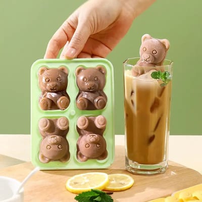 Without Lemon - Set van 2 stuks - Siliconen Beren IJsblokjes Vorm - 8 Beren - IJsblokjesvorm - Chocolade - Koffie - Milk Tea - Lemonade - Vriezen - Cute - Trendy - Groen