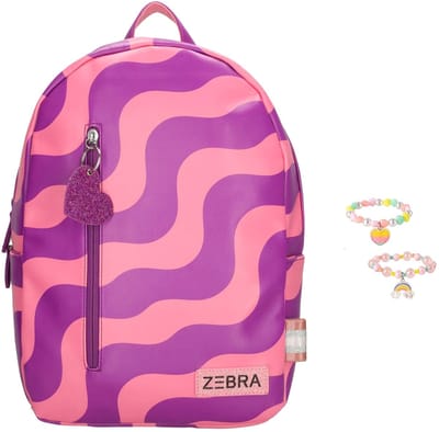 Zebra Rugzak Pink Waves, Feline - kinderrugzak, rugtas, kinderrugtas, schooltas + armbandje