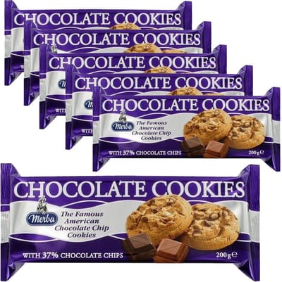 6 verpakkingen Merba Chocolate Cookies á 200 gram - Voordeelverpakking Snoepgoed