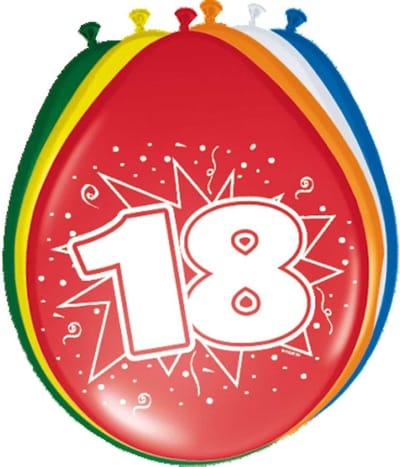 18 jaar verjaardag feest ballonnen - 8x stuks - feestartikelen leeftijd - versiering - mix kleuren