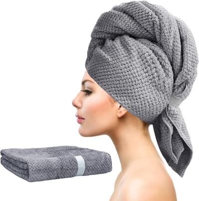 Haarhanddoek - Microvezel Handdoek voor Haar - Haar Badhanddoeken - Sneldrogend - Snel Drogend - 1 Stuk Hair Towel - 60x100CM - Haarhanddoek Microvezel - Grijs