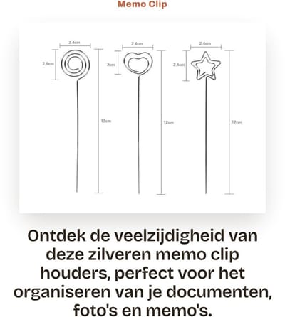 Dailygoods- Memo Clip Hoogwaardig Metaal - Fotohouder - Kaarthouder - Tafelkaarthouder - Fotohouder met Clip - Geschikt voor Papier en Foto's