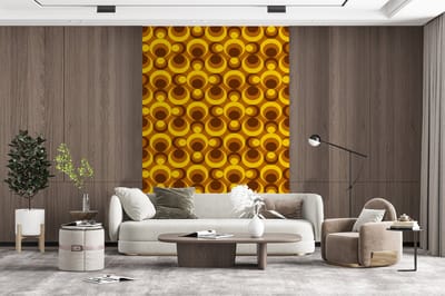 Behang - Fotobehang Patronen - Retro - Bruin - Geel - Breedte 160 cm x hoogte 240 cm