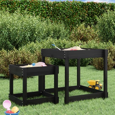 Vidaxl Zandbaktafels, 2 Stuks, Zwart, Massief Grenenhout