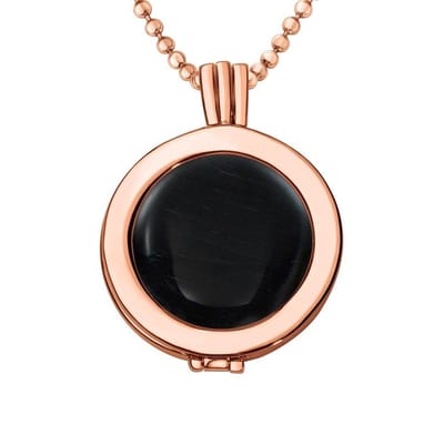 Quiges - Munthouder met Ketting en Munt 25mm Cat's Eye Zwart - Rose Goudkleurig - EPRHZ362