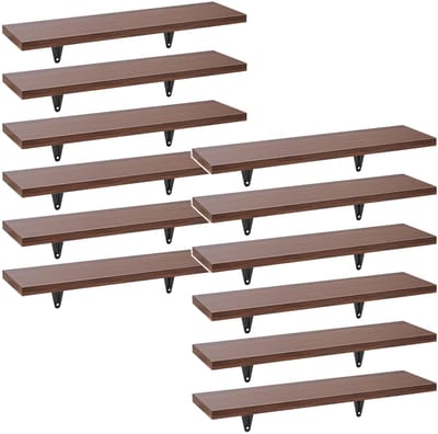 Maclean MC-331 - Set van 12 Wandplanken - Boekenplank - Wandrek - Boekenrek - 8kg max - Wandmontage - 43 x 11,4 x 1,5 cm - Bruin ( walnoot)