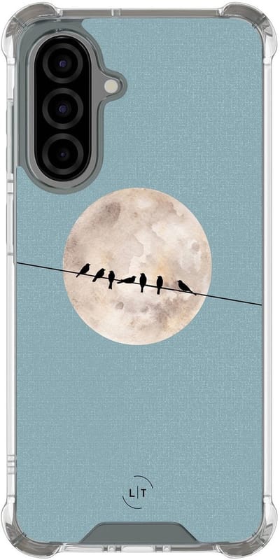 Shockproof hoesje - Geschikt voor Samsung Galaxy A36 - Moon birds - Extra sterke case - TPU/polycarbonaat - Print / Illustratie - Blauw, Transparant
