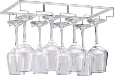 VIN® Ophangrek Wijnglazen - Wijnglazenhouder – Metalen Wijnglazenrek - Glazenrek Met 4 Rijen - Wijnglashouder – Organizer - Stijlvol – Bar, Keuken & Cafe - Hangend – Zilver