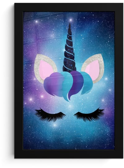 Poster in lijst - Fotolijst 20x30 cm - Posters - Eenhoorn - Sterren - Magisch - Blauw - Posterlijst zwart - Decoratie - Wanddecoratie woonkamer - Muurdecoratie slaapkamer