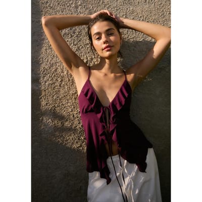 Stradivarius Top met ruches en bandjes  Purper XS