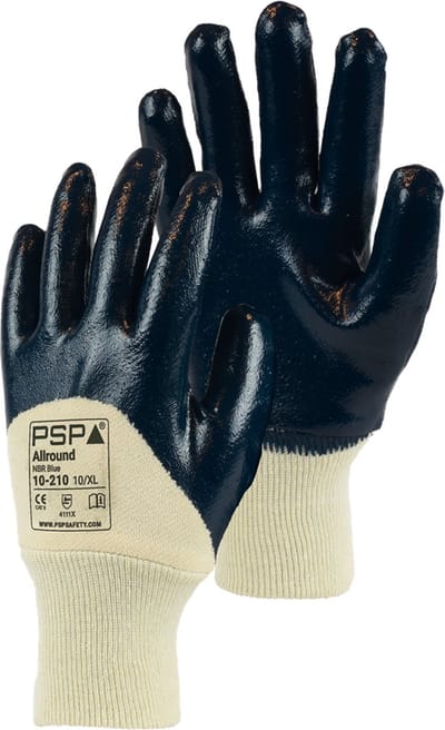 1x 12 paar - Werkhandschoenen PSP 10-210 Allround NBR, Ademende rug, Donker Blauw (per 12 paar), maat 9