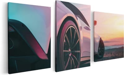 Artaza Canvas Schilderij Drieluik Witte Sportwagen Auto - 120x60 - Foto Op Canvas - Canvas Print
