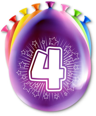 LUQ – Latex Ballonnen Happy Party 4 Jaar – 8 Stuks – Veelkleurig – Verjaardag Decor – Feest Versiering – Helium Ready