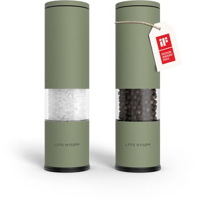 LARS NYSØM Lagom - Zout en Pepermolen Set (2 stuks) - Keramisch maalwerk met Instelbare Maalgraad - Roestvrijstaalen Zoutmolen Pepermolen (Sage Green)