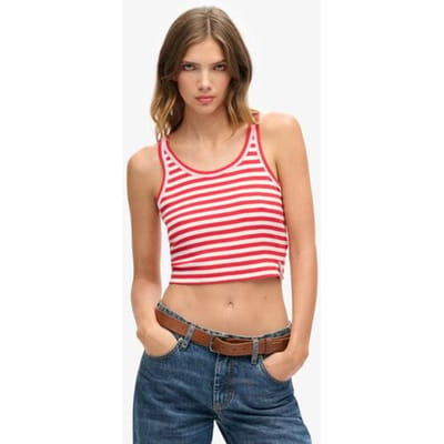 Superdry Vintage Geribd Kort Hemdtopje van Biologisch Katoen Rood Grootte: 8