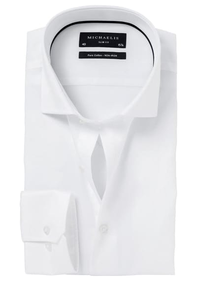 Michaelis slim fit overhemd - twill - wit - Strijkvrij - Boordmaat: 38 (EU maat: S)