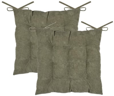 Stof Textile stoelkussen Dandy - 2x - olijfgroen - 38 x 38 x 5 cm - touwtjes sluiting - zitkussens - binnen/buiten