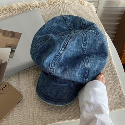 Lente en Herfst Gewassen Katoen Denim Meisje Schildersmuts Retro Octopus Hoed Grote Hoofdomtrek Gezicht Tonend Kleine Baret Retro Stijl average size gray