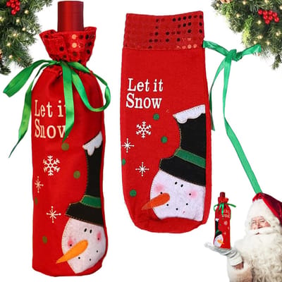Feestelijke Flessenhoes Sneeuwpop Kerstdecoratie - Wijnfles Cadeau Verpakking - Rood