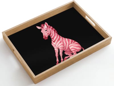 Dienblad hout 50x35 cm - Schootdienblad - Zebra - Roze - Gestreept - Borrelplank rechthoek - Plateau dienbladen