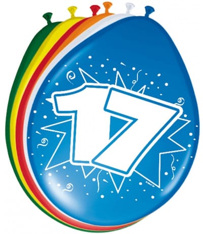 16x Stuks verjaardag ballonnen 17 jaar thema 30 cm - Leeftijd feestartikelen/versiering