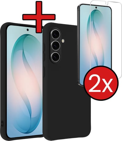 Hoesje - Met 2x Screenprotector - Geschikt voor Samsung Galaxy S26 Plus - Sterk & Shockproof - Telefoon Hoes - Back Cover - Siliconen Case - Telefoonhoes - Zwart