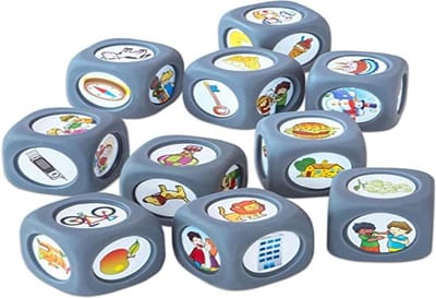Verhalen Dobbelstenen - Storytelling Dice - Verhalen Verzinnen - Houten Figuren - Medium - Grijs