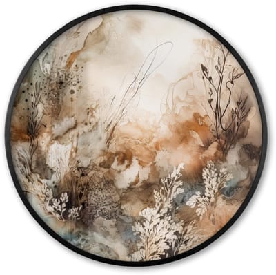 Poster in lijst Rond - Fotolijst 60x60 cm - Posters - Abstract - Beige - Verf - Kunst - Natuur - Bloemen - Ronde posterlijst zwart - Decoratie - Wanddecoratie woonkamer - Muurdecoratie slaapkamer
