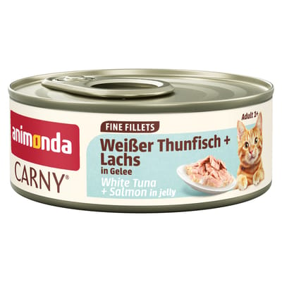 Voordeelpakket: 24x60g Animonda Carny Adult Fijne Filets in Gelei Witte Tonijn & Zalm nat kattenvoer