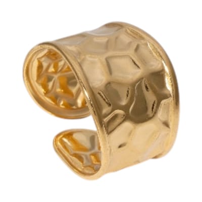 Aramat Jewels | Ringen | Brede Verstelbare Damesring met Geometrisch Design - 15mm RVS | Goudkleur | |28mm | Staal | Volwassenen | Verkleurd niet