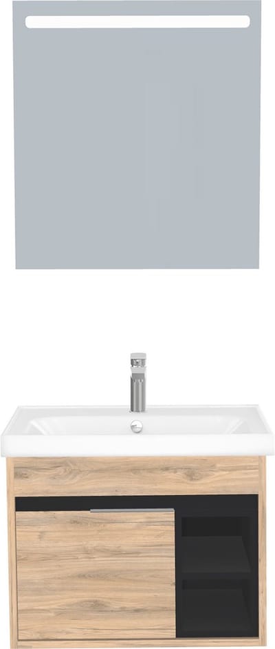 Koblenz Badkamermeubel Set 65 cm Dorado – Met LED Spiegel, Softclose Semi-Handgreep, 1 Deur, Keramische Wastafel