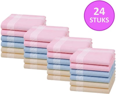 Sorprese Zakdoeken Dames - Aurelia - 24 Stuks - 100% Katoen - Luxe Herbruikbare Dames Zakdoeken - Pastel Set