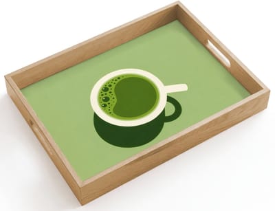Dienblad hout 40x30 cm - Schootdienblad - Minimalistisch - Kopjes - Matcha -Groen - Borrelplank rechthoek - Plateau dienbladen